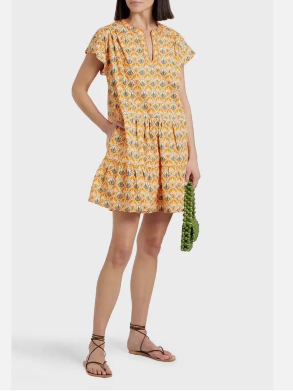 Saloni Ashley B. Orange Cotton Art Deco Print A-Line Mini Dress 2